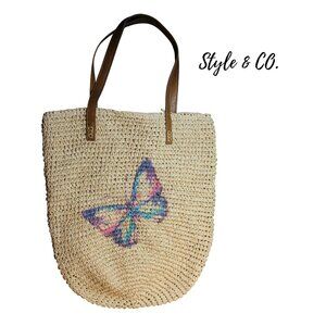 Purse Style & Company   Butterfly Tote Beach Travel Shopping Bag